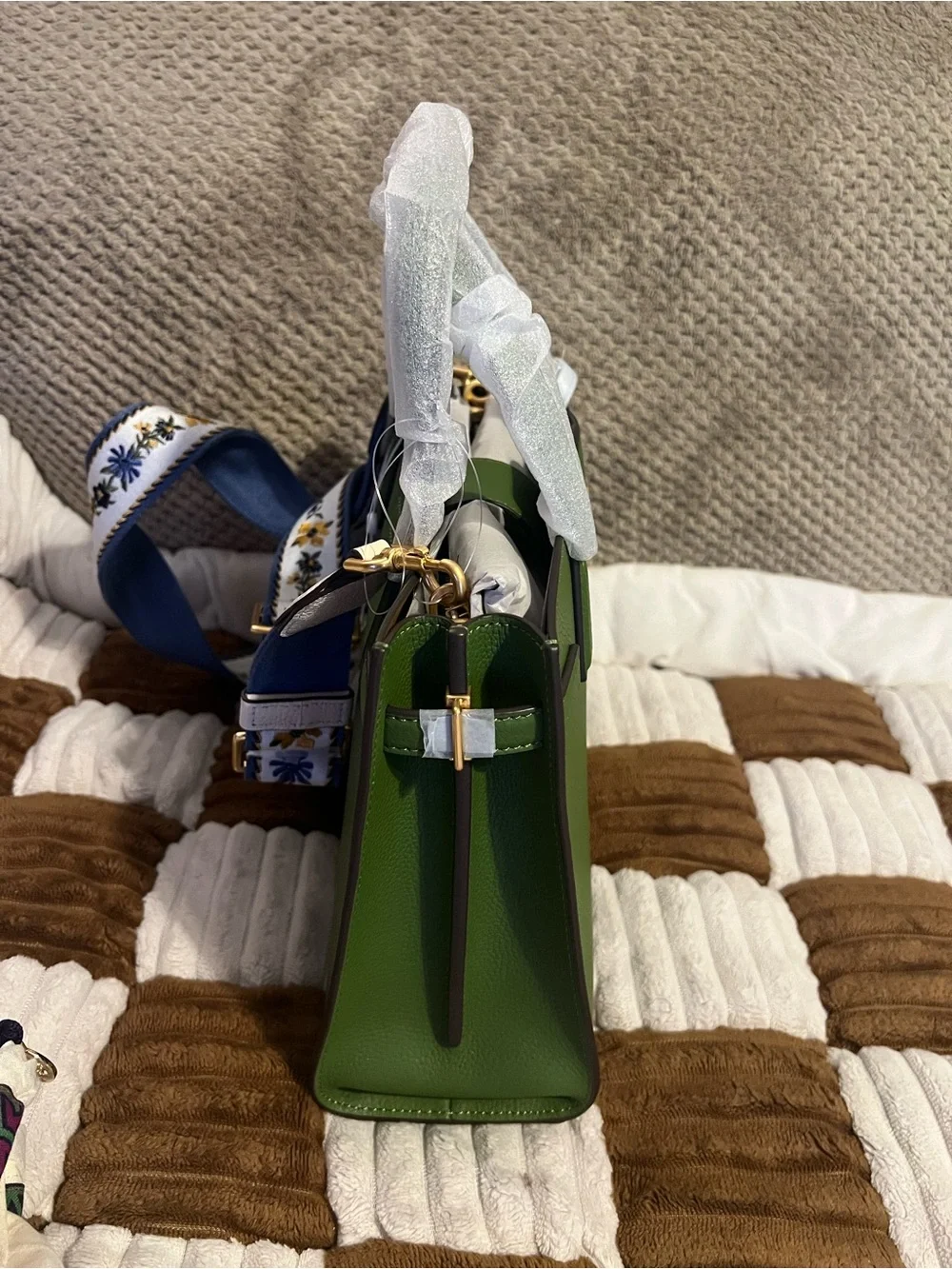 Tory Burch Walker Webbing Strap Small Satchel in Spinach Green NWTS!